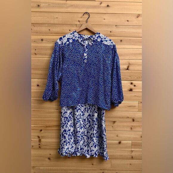 Vintage Diane Freis Sz Large Polka Dot Bow Floral Midi Skirt Top Set Georgette